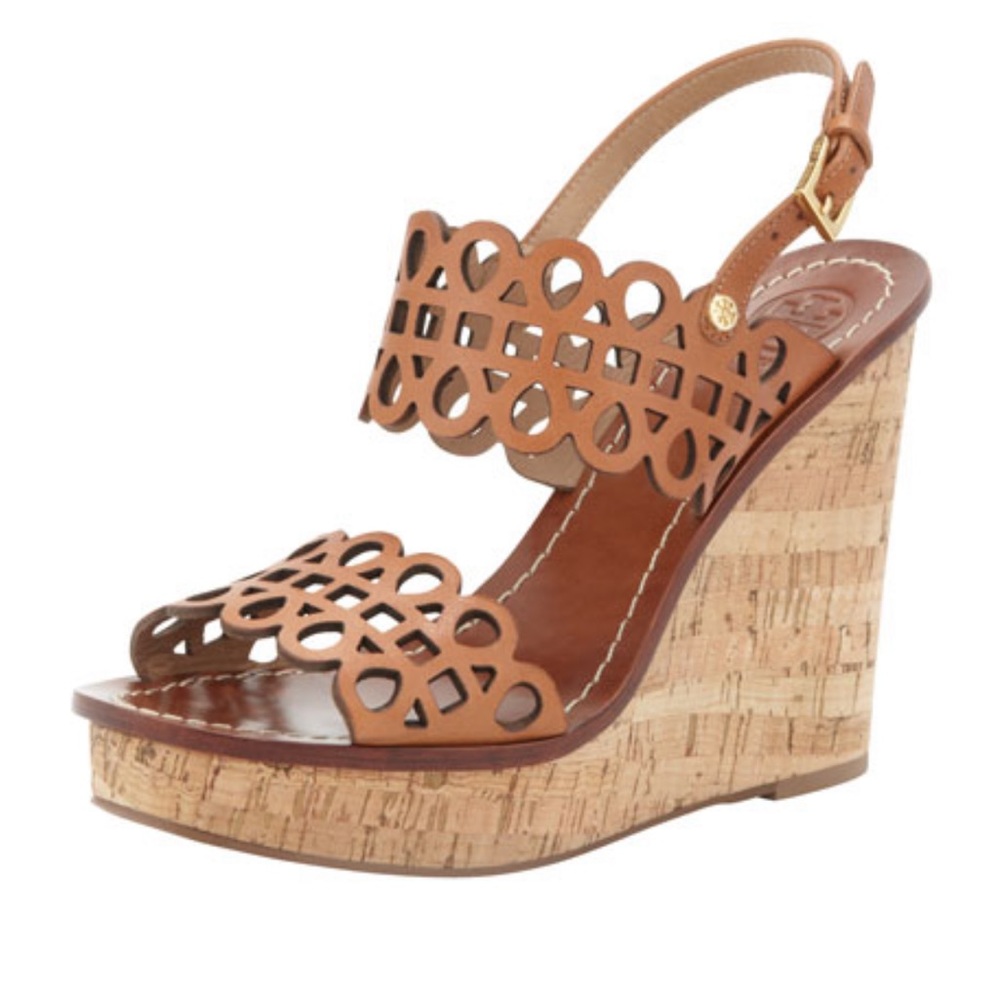 Tory Burch Nori Laser Cut Wedge Sandal in Vintage Vachetta